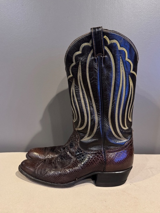 Vintage Tony Lama Brown Python Snakeskin Western Cowboy Boots